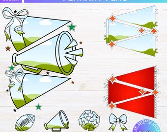 Molduras editáveis para Canva com flâmulas de espírito escolar, mascote da escola, pacote de flâmulas, arrastar e soltar, PNG para sublimação para o dia do jogo, design para time esportivo