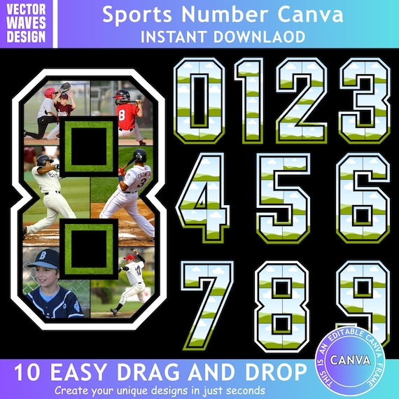 Sports Number Canva, Photo Collage Editable, 0-9 ideal for birthdays, anniversaries, Canva template for a numbered photo collage frame