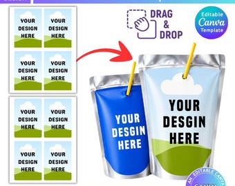 Capri Sun Canva Template, Editable Juice Pouch Label, Blank Capri Sun Canva Template, Birthday Party Favor Canva, Custom Capri Label Designs