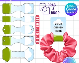 Scrunchie Tag Canva Template, Editable Scrunchie Label, Drag and Drop, Printable Scrunchie Holder, Display Tag, Headband Label