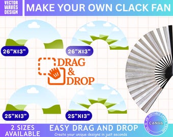 Clack Fan Editable Canva Template, 26" and 25" Chinese Fan Template, Drag and Drop, Sublimation Hand Fan, DIY Printable, Canva Frames Bundle