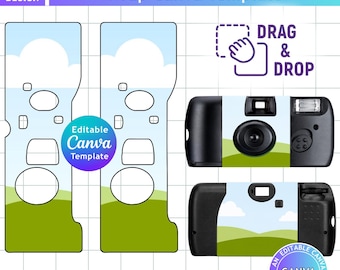 Disposable Camera Wrap Canva Template Editable, Retro Film Camera Label Design, DIY Wedding, Bridal Shower & Party Camera Wrap