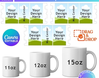 Full Wrap Mug Templates, 11oz, 12oz, 15oz Canva Mug Templates, Mug Template, Sublimation Mugs Template, Canva Editable Files