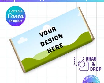 Chocolate Bar Wrapper Canva Mockup, Party Favor Mockup, Candy Bar Canva Frame Mockup, Drag and Drop, Product Display, Custom Canva Frame