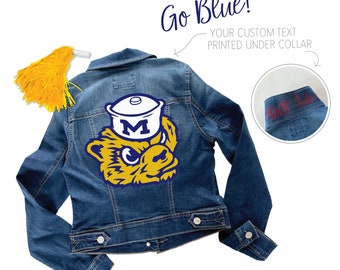 Michigan Woverines Denim Jacket - Go Blue! - University of Michigan - College Game Day Outfit - Wolverine Mascot Jean Jacket