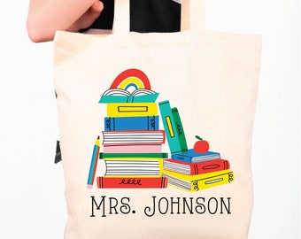 Teacher Gift - Book Tote Bag - Custom Printed Library Book Bag - Teacher Bag