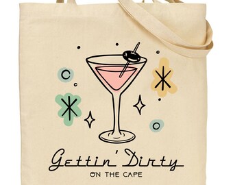 Gettin' Dirty Bachelorette Canvas Tote Bags -  Getting Dirty Retro Martini - Bridesmaid Tote Bags - Bachelorette Gifts - Bach Bags