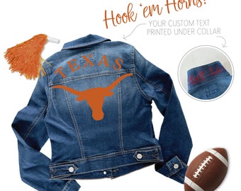 University of Texas Denim Jacket Go Horns! - UT Longhorns - College Game Day Outfit - Hook 'em Horns Jean Jacket