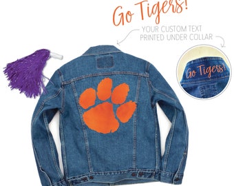 Clemson Tiger Paw Denim Jacket - Go Tigers! - Clemson University Tigers - College Game Day Outfit - Tiger Paw Jean Jacket
