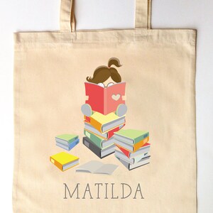 Little Reader Bookworm Library Tote for Kids Custom Printed Library Book Bag Children's Tote Bag I love Reading image 2