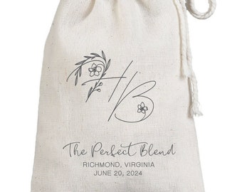 The Perfect Blend Wedding Favor Bags - Love is Brewing Custom Printed Cotton Guest Bags - Wedding Favor Muslin Sack - Fully Customizable