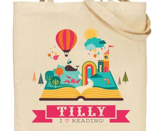 I Heart Reading Library Tote for Kids - Custom Printed Library Book Bag - Children's Tote Bag - I love Reading