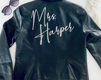 Bride Leather Jacket - Motorcycle Leather Jacket for Bridal Party - Custom Name - Mrs. Coat for Bride