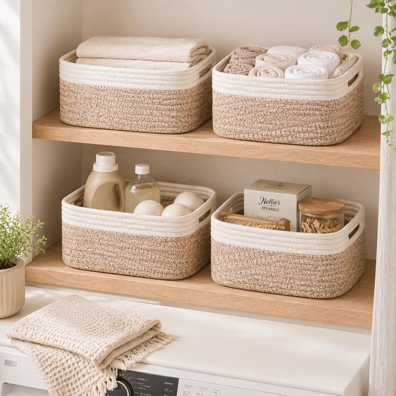 Woven Storage Baskets Set of 4, Shelf Organizer Bins for Nursery Closet ...