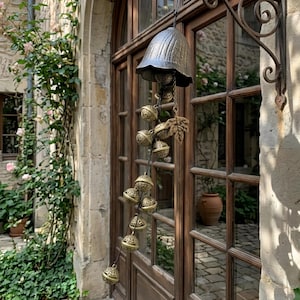 Antique Bronze Witch Bells Door Hanger: Maple Leaf Charm, Protection Wind Chime Pagan Decor