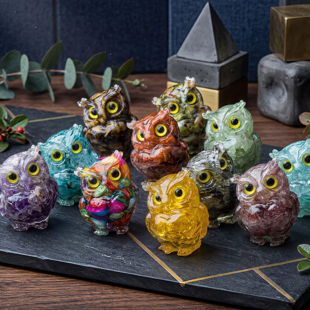 Mini Crystal Objects Handmade Crystal Resin Owl Figurine β Miniature Art Object With Stone ...