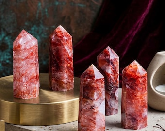 Naturalna czerwona wieża z kryształu kwarcu hematoidalnego, obelisk z ognistego kwarcu, dekoracja domu z uziemiającą energią