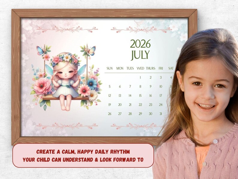 Kids Calendar 2026 Printable | Fairy Wall Calendar for Kids | Cute ...