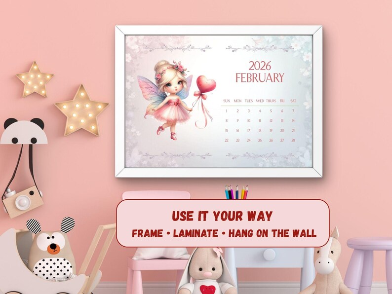 Kids Calendar 2026 Printable | Fairy Wall Calendar for Kids | Cute ...