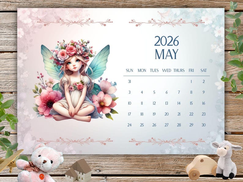 Kids Calendar 2026 Printable | Fairy Wall Calendar for Kids | Cute ...