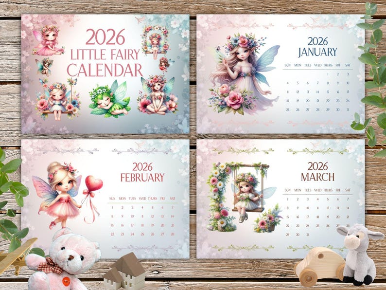 Kids Calendar 2026 Printable | Fairy Wall Calendar for Kids | Cute ...