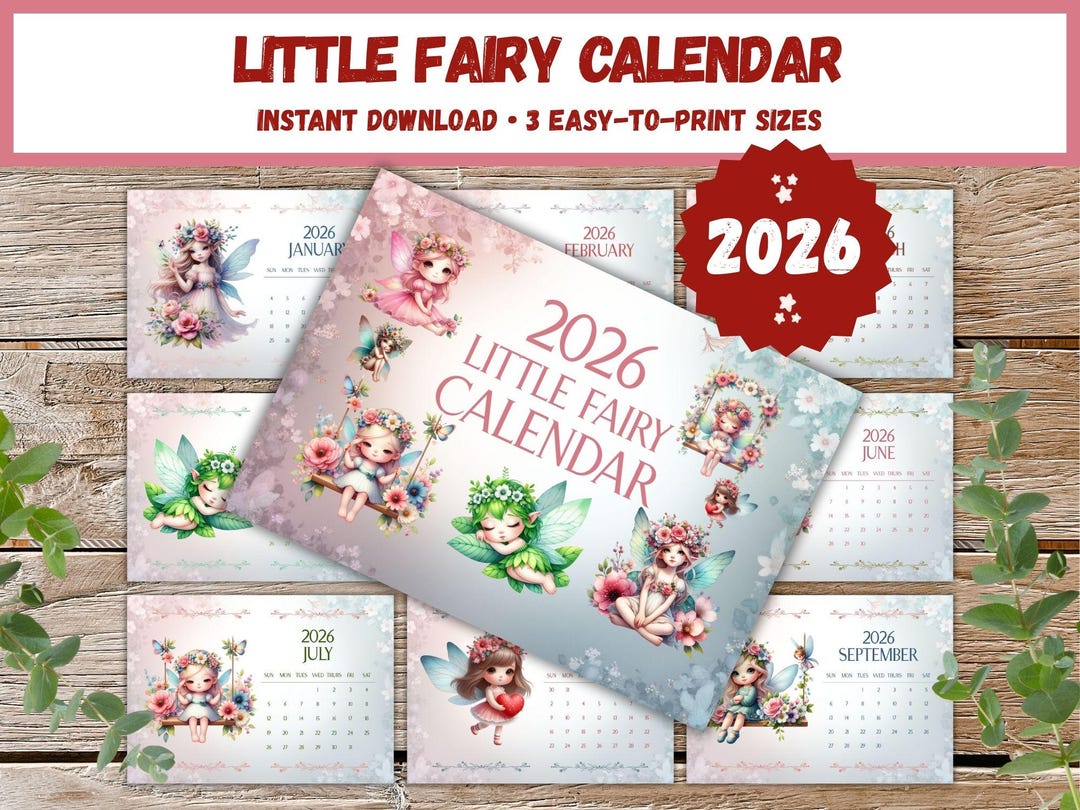 Kids Calendar 2026 Printable | Fairy Wall Calendar for Kids | Cute ...
