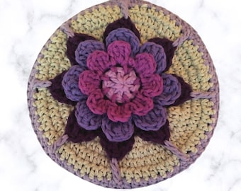 Layered Flower Potholder in Purples and Gray