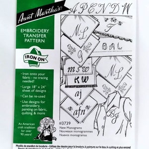 Aunt Martha's Hot Iron Transfers, Discontinued or Hard to Find Iron on Designs to Embroider or Paint, for Fabric, Linens, and Clothing 3739 New Monograms