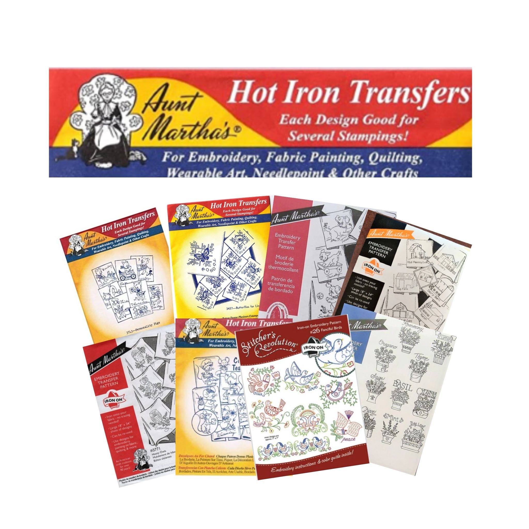 Aunt Martha's Iron on Transfer Patterns for Stitching, Embroidery or Fabric Pain