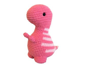 Amigurumi T-Rex Dinosaur Doll, Striped Tyrannosaurus Rex in Two Shades of Pink, Timothy the T-Rex Large Stuffed Animal Plushie