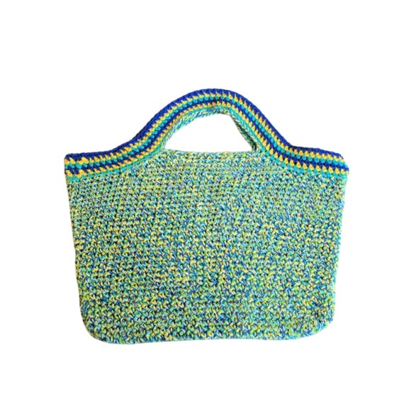 100% Cotton Carry All Tote Bag in Blue and Yellow Multi - Etsy