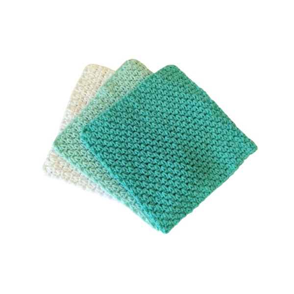 Set of 3 100% Cotton Cloths in White, Aqua, and Light Teal