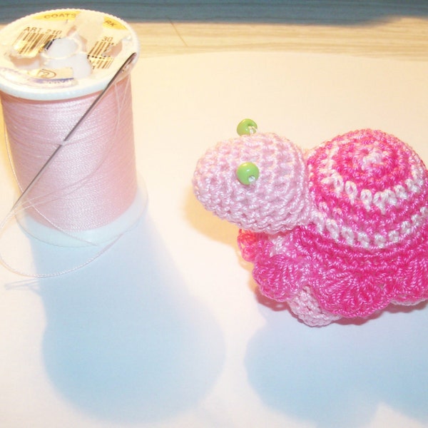 Mini Turtle - THINK PINK Itty Bitty Thread Crochet Turtle - Pink Variegated (Finished Doll)