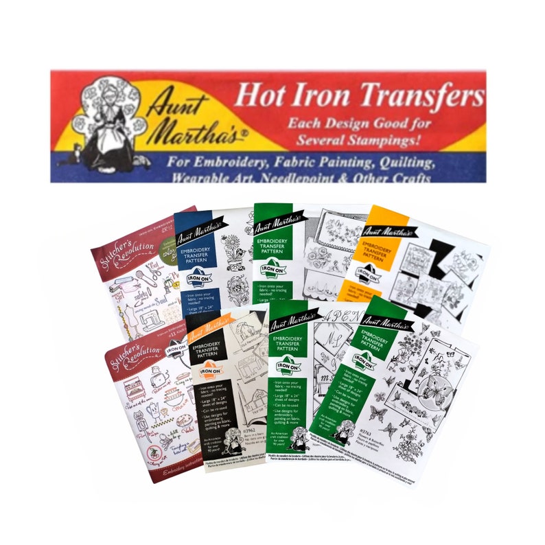 Aunt Martha's Hot Iron Transfers, Discontinued or Hard to Find Iron on Designs to Embroider or Paint, for Fabric, Linens, and Clothing image 1