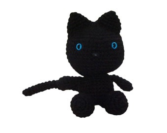 Crochet Cat Doll in Black with Blue Eyes