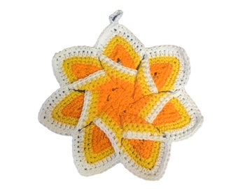 Star Flower Potholder in Orange, Yellow, and White