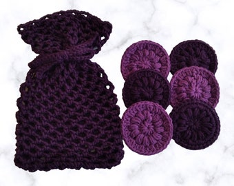 100% Cotton Face Scrubbies with Drawstring Bag in Two Shades of Purple