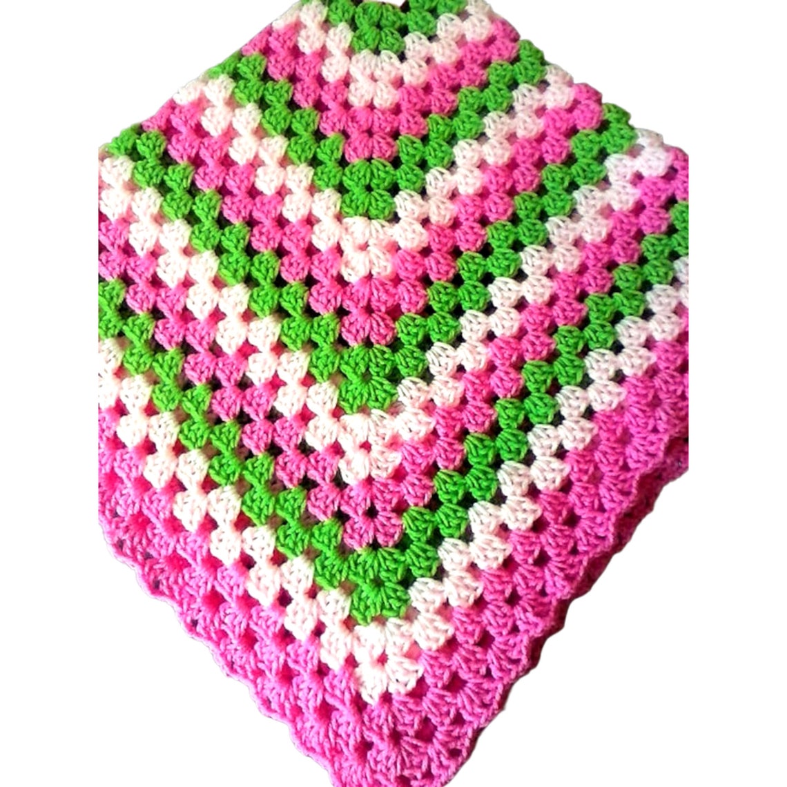 Granny Square Baby Blanket With Scalloped Edging 36 Inch Etsy
