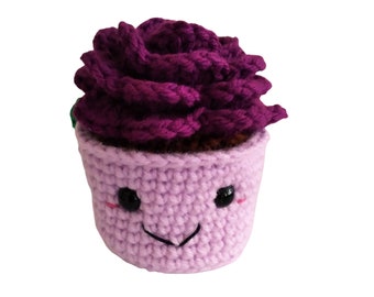 CLEARANCE: Plum Purple Blooming Rose in Smiling Flowerpot