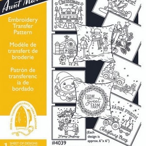 Aunt Martha's Hot Iron Transfers, Discontinued or Hard to Find Iron on Designs to Embroider or Paint, for Fabric, Linens, and Clothing 4039 Christmas Farm