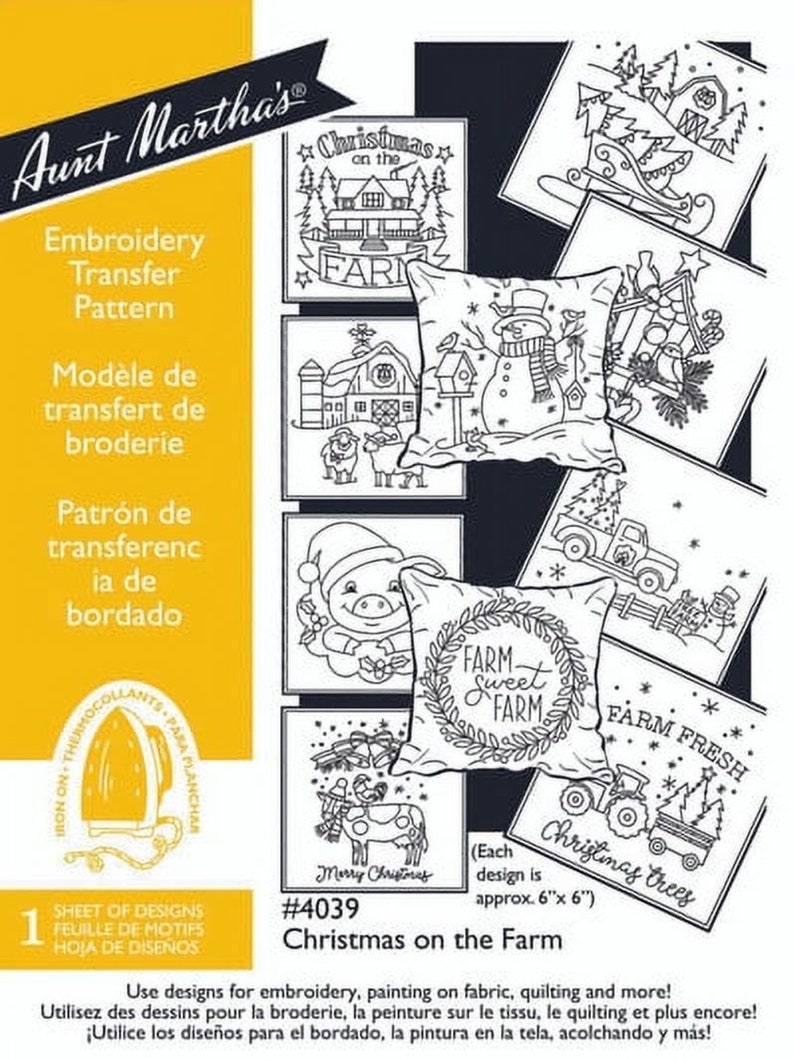 Aunt Martha's Hot Iron Transfers, Discontinued or Hard to Find Iron on Designs to Embroider or Paint, for Fabric, Linens, and Clothing 4039 Christmas Farm