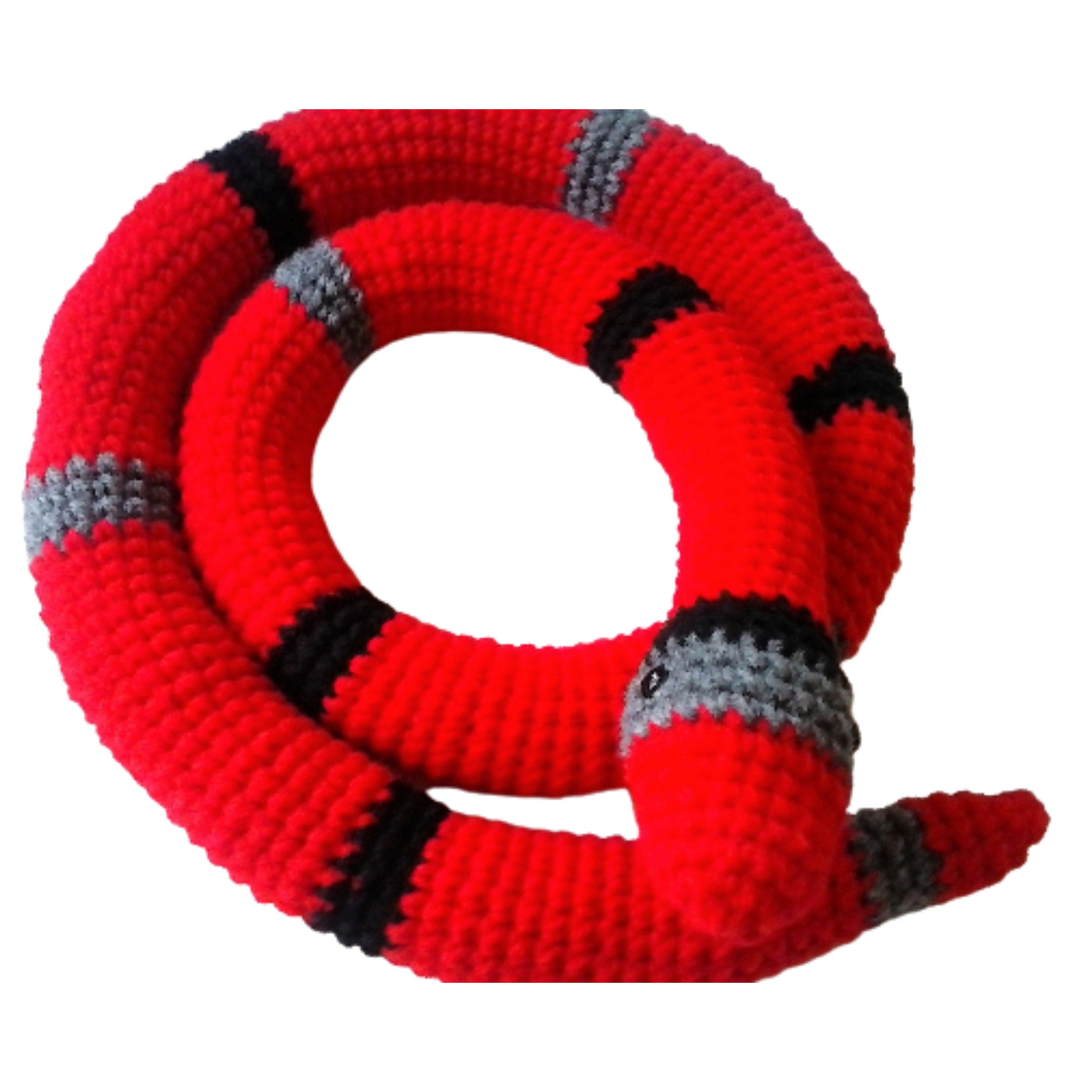 Black MADE TO ORDER 4 Foot Long Crochet Snake in Red and Gray