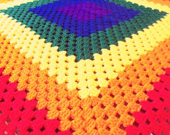 Rainbow Granny Square Blanket - MADE TO ORDER Bright Colored Throw - Choose Your Size