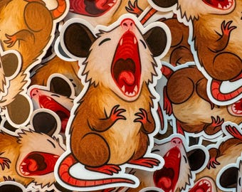 Screaming Possum Sticker – Funny Chaos Critter Vinyl Decal – Limited Studio Batch – Durable Weatherproof Sticker