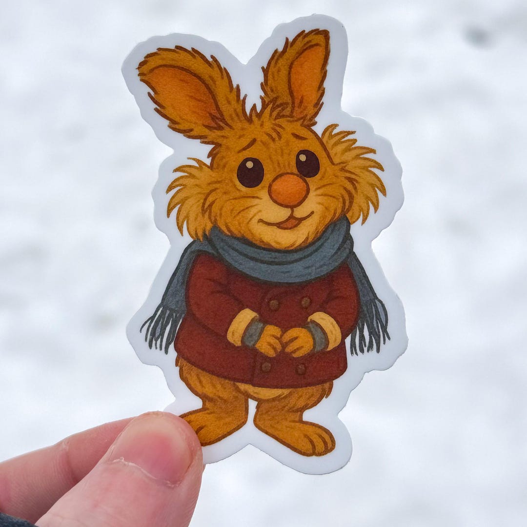 Storybook Winter Bunny Sticker • Holiday Rabbit Vinyl Decal - Etsy