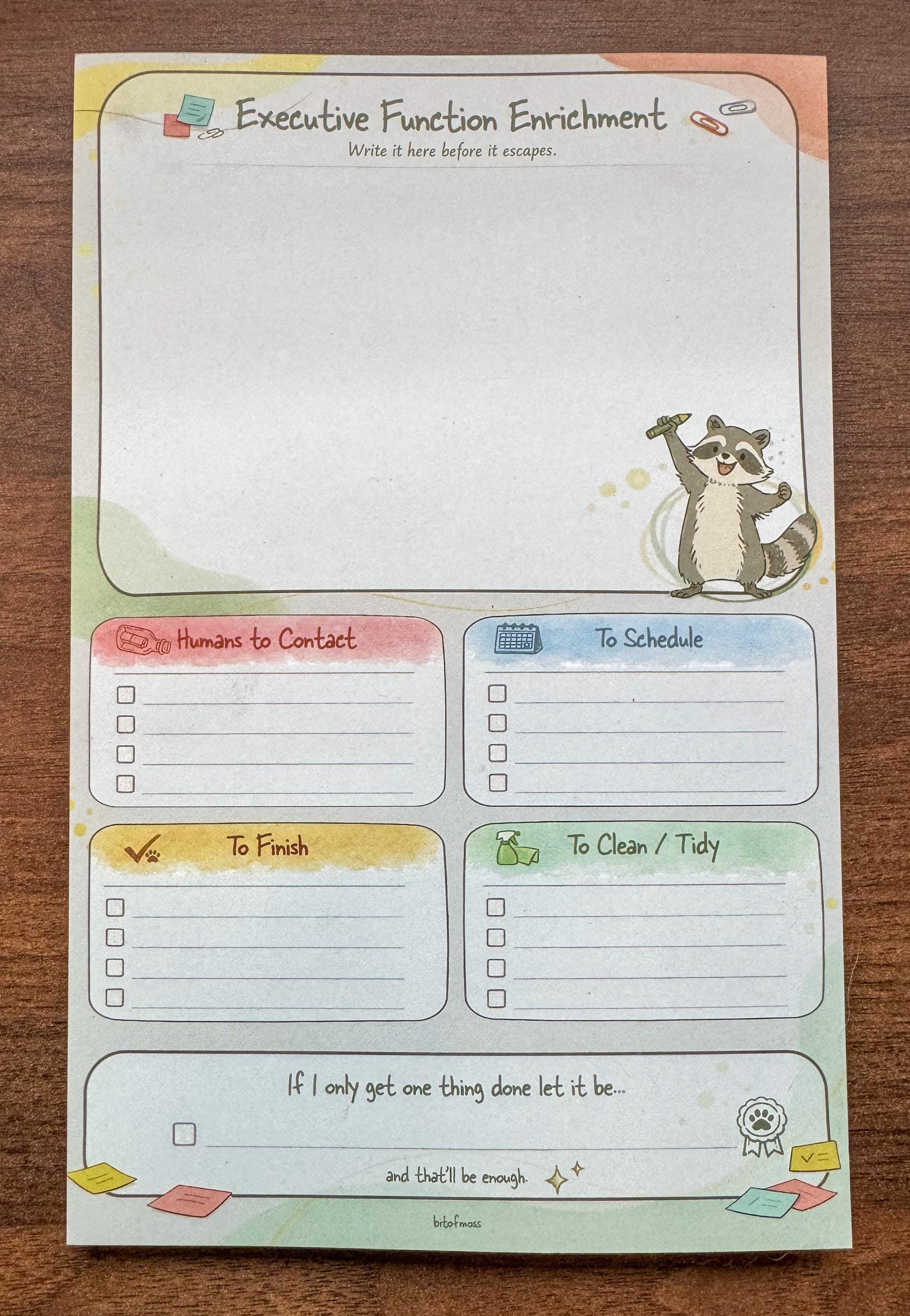 Executive Function Cheat Sheet Planner | ADHD Friendly Daily Notepad ...