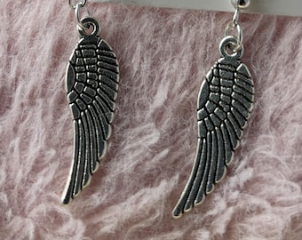 Silver Angel Wing Drop Earrings