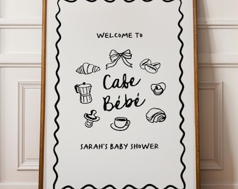 Café Bébé Baby Shower Welcome Sign, Coquette Baby Is Brewing Sign | CA1