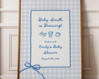 Blue Café Bébé Baby Shower Welcome Sign,  A Baby Is Brewing Coffee Party | BB1