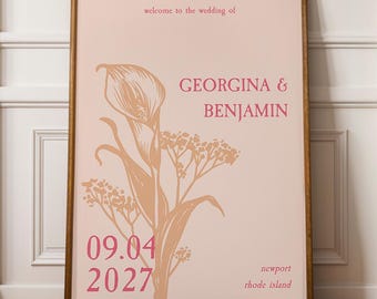 Calla Lily Wedding Welcome Sign with Hand Drawn Flowers | L2